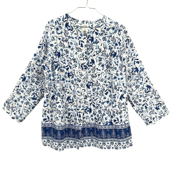 Joie Tops - Joie Womens Plus Size Button‎ Up Blouse Top 1X Blue Floral White Linen